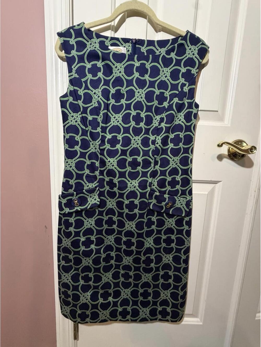 Talbots Chain Link Pattern Sheath Dress Womens Size 4 Navy Green 90s Y2K